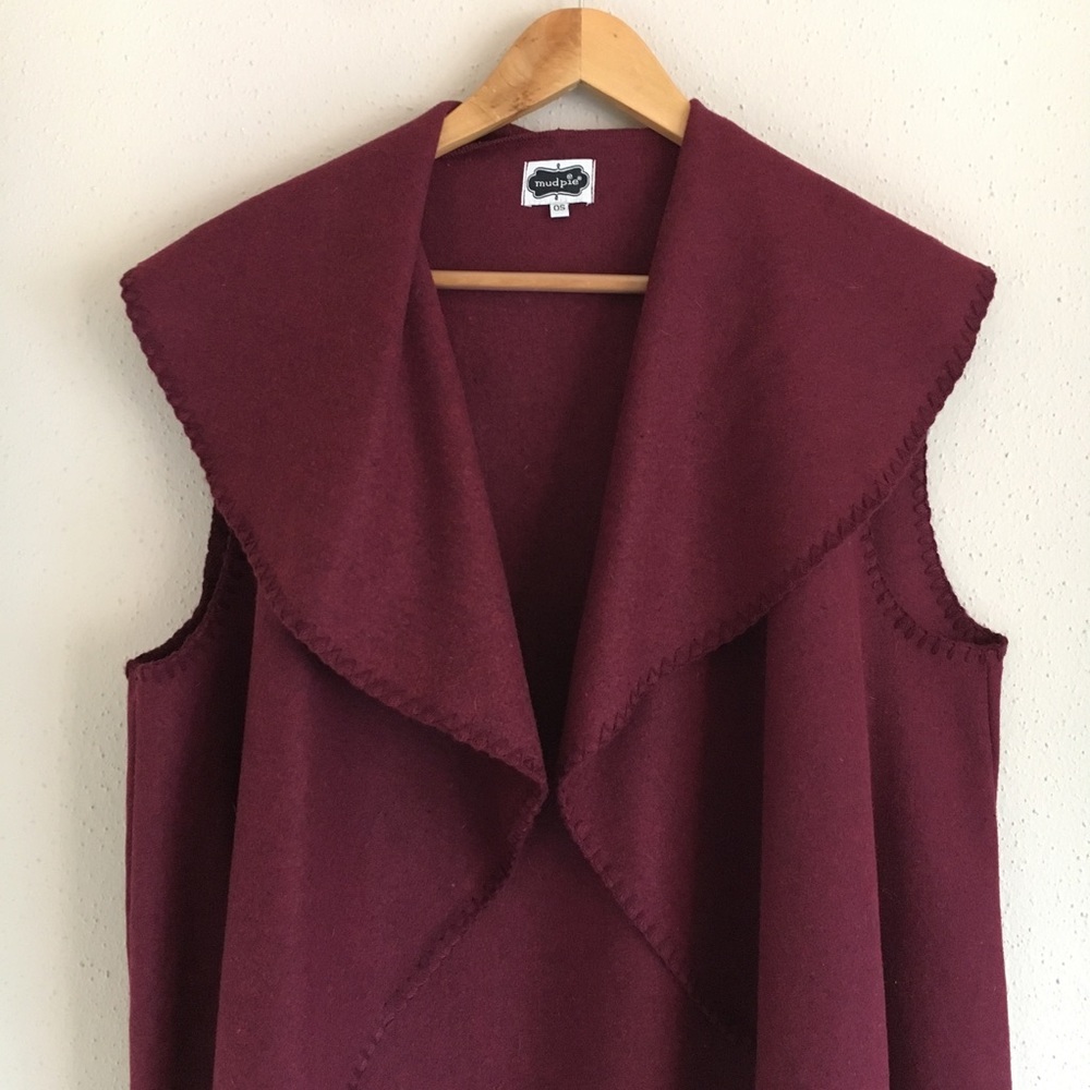 Mud Pie Burgundy Wool Blend Open Front Draped Vest - image 2